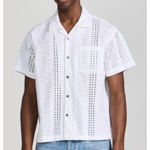 NEW OBEY Sunday Woven Eyelet Short Sleeve Button-Down White  Shirt Men’s M